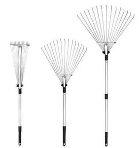 Buyplus Adjustable Aluminum Yard Rake Leaf Rake 24 to 63 inch Telescopic Orange - Picture 1 of 7
