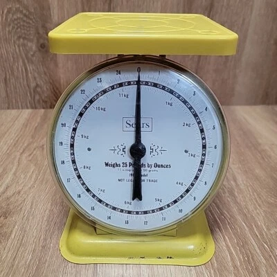 Винтажные желтые ретро кухонные весы Sears модель 1906 25 фунтов на унции (работают)  - Изображение 1 из 4