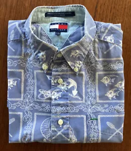 Camisa TOMMY HILFIGER NÁUTICA Patrón Azul Claro Hombres GRANDE Algodón Manga Corta - Imagen 1 de 7