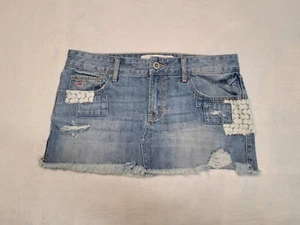 Hollister Women's Distressed Mini Denim Jean Skirt with Lace Size 5 W27 Floral - Picture 1 of 9