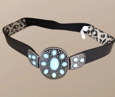 Cinturón Betsey Johnson Turquesa Hebilla Western Elástico Cintura Talla M/L Foto 1 de 4