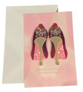 Hallmark Birthday Card By Signature ~ 3D Bejeweled Hot Pink High Heels - Picture 1 of 3