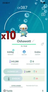 10x Oshawott Pokemon Konvolut!! Gute Chance auf Glück und gute IVs!! Go - Bild 1 von 1