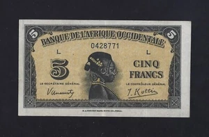 French West Africa 5 Francs 1942 P-28 XF+++++ - Picture 1 of 2