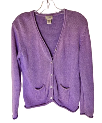 Cárdigan vintage LL Bean lila seda algodón talla mediana Foto 1 de 4