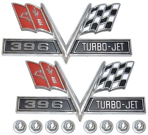 1965 1966 1967 CHEVROLET 396 TURBO-JET FENDER EMBLEMS ALL MODELS EXCEPT CORVETTE - Picture 1 of 2