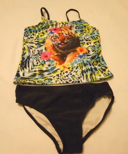 Op Girl SwimSuit Tankini Set Swimwear Small 6-6X Cat Black UPF 50+ - Picture 1 of 3