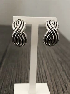 NEW Sterling Silver Ridged Braided Twisted Hoop Huggie Earring - Picture 1 of 8