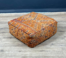 Moroccan Handmade Pouf Berber Orange Kilim Rug Floor Cushion Ottoman Footstool