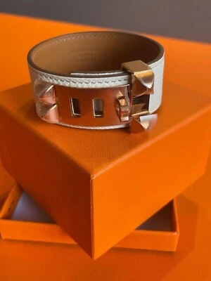 Hermes Collier de Chien 24 kleine Größe, Farbe weiß mit roségoldenen Beschlägen - Bild 1 von 2