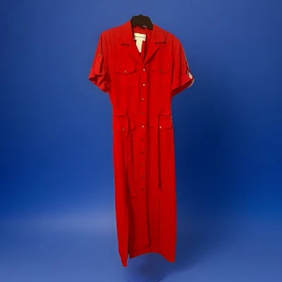 Vintage NWT Danny & Nicole Red Button Down Dress Sz 10 - Image 1 of 4