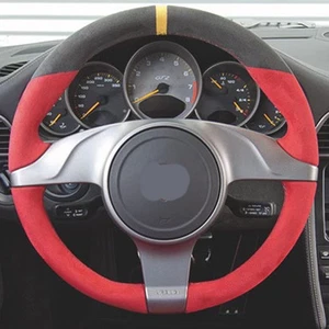 Red Suede Leather Steering Red Stitch Wheel Wrap Cover For Porsche 997 2006-08 - Picture 1 of 9