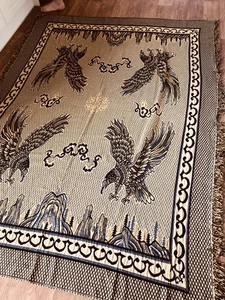 Coperta da lancio in cotone buone misure arazzo design aquila nera e oro 68" per 88" - Foto 1 di 13