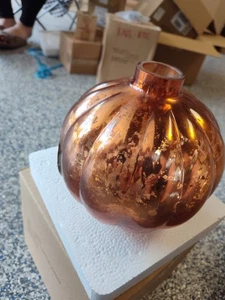 Yankee Candle Pumpkin Holder Mercury Glass Orange Voltive Tea Light Holder - Picture 1 of 10