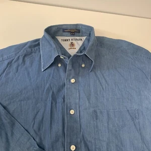 Tommy Hilfiger Men's Button Up Size 16-34 Blue Cotton Long Sleeve Shirt - Picture 1 of 11