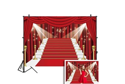 "7x5ft Red Curtain Backdrop Prom Large Red Carpet Movie Party Backdrops Film M.. — 第 1/4 张图片