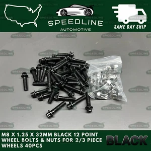 40PC M8x1.25x32 Black 12 Point Wheel Bolts & M8 Nuts For 2/3 Piece Wheels 40pcs - Picture 1 of 2