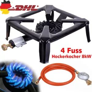 8KW Hockerkocher Gaskocher Camping Gasbrenner Wok mit Schlauch Druckminderer - Bild 1 von 11
