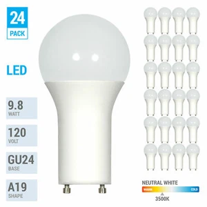 (24 Pack) 9.8W Dimmable A19 LED 35K Neutral White 60W Equivalent GU24 Base Bulb - Picture 1 of 6