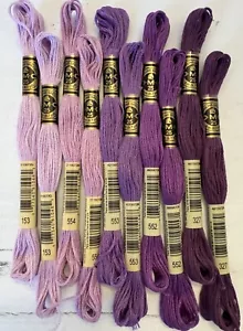 DMC Cotton Embroidery Floss Thread~Lot of 10 Skeins~Violet Purple/Lilac Shades - Picture 1 of 6