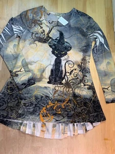 Nuevo Top Para Mujer One World Halloween LS Talla S Bling Gato Negro, Arañas etc-¡IMPRESIONANTE!* - Imagen 1 de 3