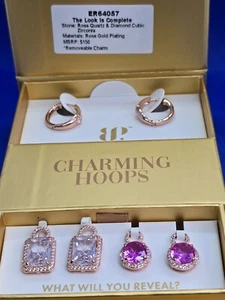 Bomb Party Charming Hoops ER64057 The Look Is Complete Rose Quartz CZ/Rose Gold - Picture 1 of 9