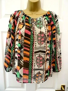 SIGUIENTE Blusa túnica transparente ligera geométrica geométrica rosa naranja talla 8 10 para dama  - Imagen 1 de 9
