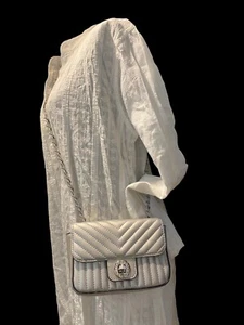 BCBG Gray Faux Leather Quilted Shoulder Bag With Chain Strap, Pockets NWOT - Picture 1 of 11