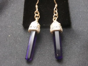 Impresionantes pendientes colgantes de plata de ley con prisma de cristal púrpura. ¡Haz oferta! #1625 - Imagen 1 de 5