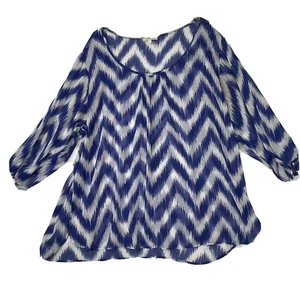 Women’s Plus Size 3X Halos Blue Chevron Lightweight Sheer Pullover Blouse Top - Picture 1 of 12
