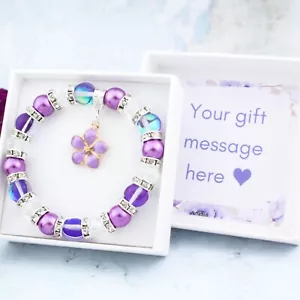 Purple Flower Girl Bracelet, Sparkly Elasticated Bracelet, Wedding Jewellery - Picture 1 of 6