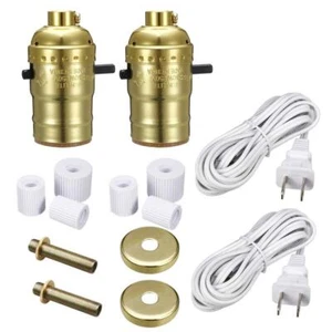 2Set Brass Finish Bottle Lamp Adapter Kit Rubber Adaptors and US Plug 8ft Cord - Picture 1 of 4