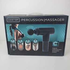 MASTER PERCUSSION MASSAGER 6 SPEEDS 4 HEADS CORDLESS NEW Open Box - Picture 1 of 5