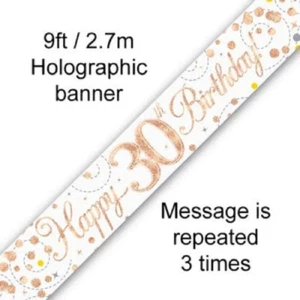 Rose Gold Holographic 30th Birthday Backdrop Bunting Banner 2.7m - Bild 1 von 1