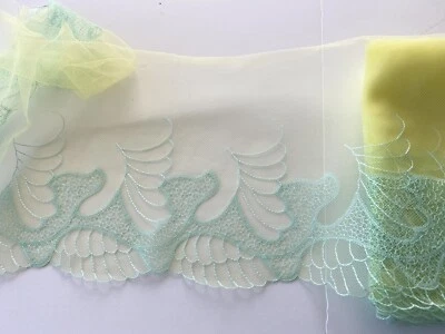 Light Yellow Embroidered Tulle Lace Trim for Sewing /Crafts/Bridal/ 7" Wide - Image 1 of 4