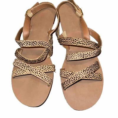 Sandalias planas J Crew con tiras pelo de becerro leopardo para mujer talla 10 estampado animal Foto 1 de 4
