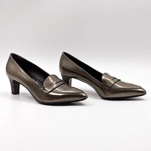 AGL Women Patent Leather Olive Green Solid Dressy Office Heel Pumps EUR38 US 8 - Picture 1 of 13