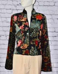 JS Collections Velvet Burnout Peacock Floral Asian Brocade Jacket Size 8 - Picture 1 of 9