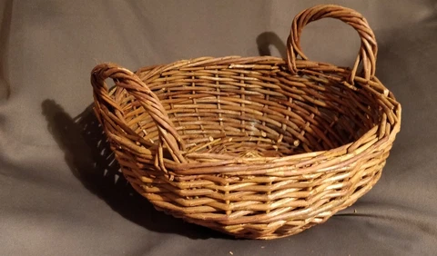 Vintage Woven Wicker Wood Basket Double Handle Gathering Laundry Craft Storage Cover