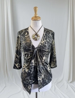 Blusa Top Drapeada Metálica Estampado Animal Años 90 Boho Glam Floral Y2K Declaración Retro Foto 1 de 4