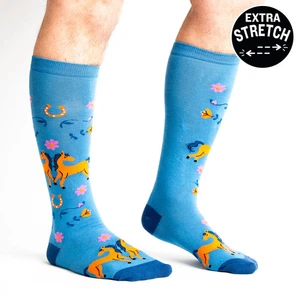 Hay There Horses Calcetines Anchos Pantorrilla Hasta la Rodilla Azul Unisex XL Elástico Moda Nuevos - Imagen 1 de 4