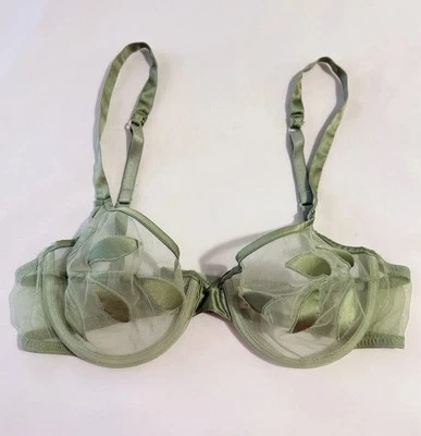 La Perla Size 34C Applique Lace Underwire Demi Bra Sheer Unlined Unpadded Green - Image 1 of 4