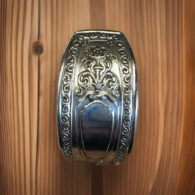 Anel colher floral vintage prata prato anel banda up ciclo presente para ela tamanho 12 - Imagem 1 de 4