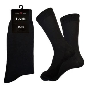 1-3-6-12 Pair Men's Dress Socks Solid Black NATURAL COTTON Socks 10-13 - Picture 1 of 9