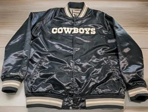 DALLAS COWBOYS OFFICIAL NFL MITCHELL & NESS WORDMARK BUTTON SATIN JACKET BLUE XL - Picture 1 of 10