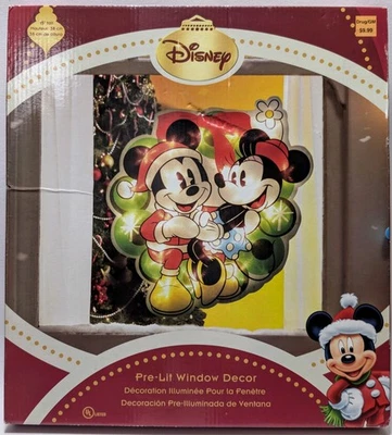 Rare Disney 15" Tall Pre Lit Window Decor Christmas Mickey And Minnie - Image 1 of 2