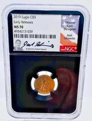 2019 Gold $5 Eagle NGC MS70 (Early Releases) 💥Hand-Signed by Joel Iskowitz💥 - Image 1 of 2