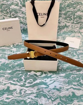 Cinturón de piel de becerro para mujer CELINE Arc de Triomphe, talla 100, marrón Foto 1 de 4