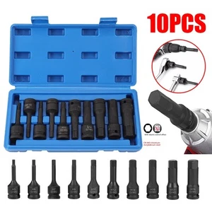10Pc 1/2" Impact Hex Socket Drive Bit Metric Set H5-H19 Allen Key Torx with Case - Picture 1 of 15