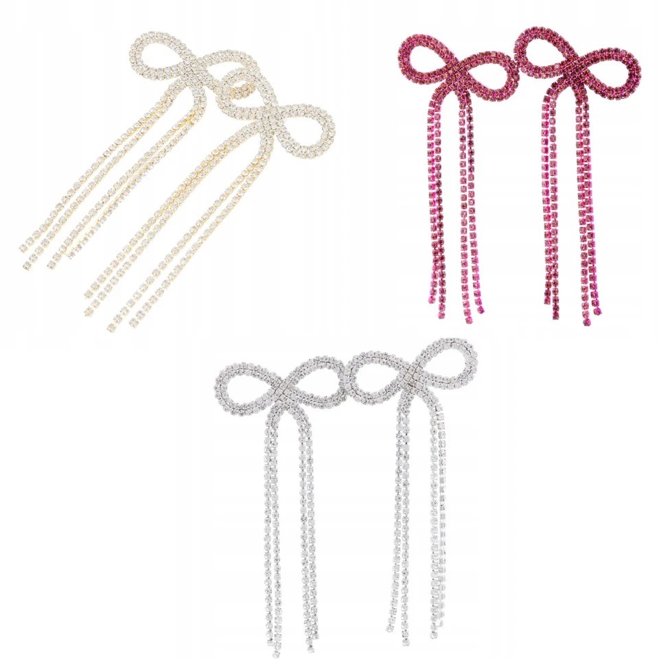 Lange Ohrringe Hängeohrringe Schleifen mit Zirkonen Anhänger Ohrschmuck - Bild 1 von 1